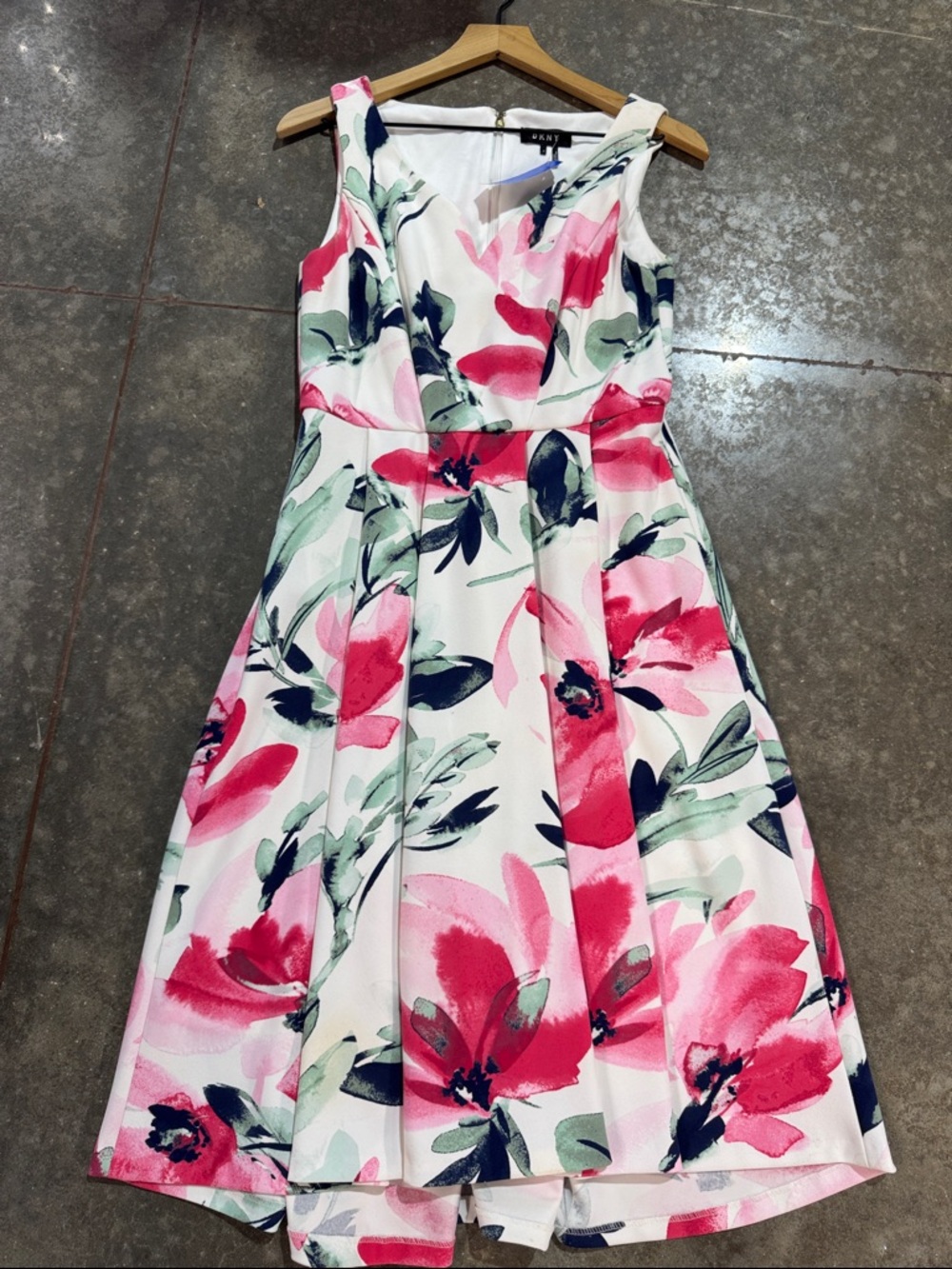 DKNY White Dress with Mint & Navy Floral Print